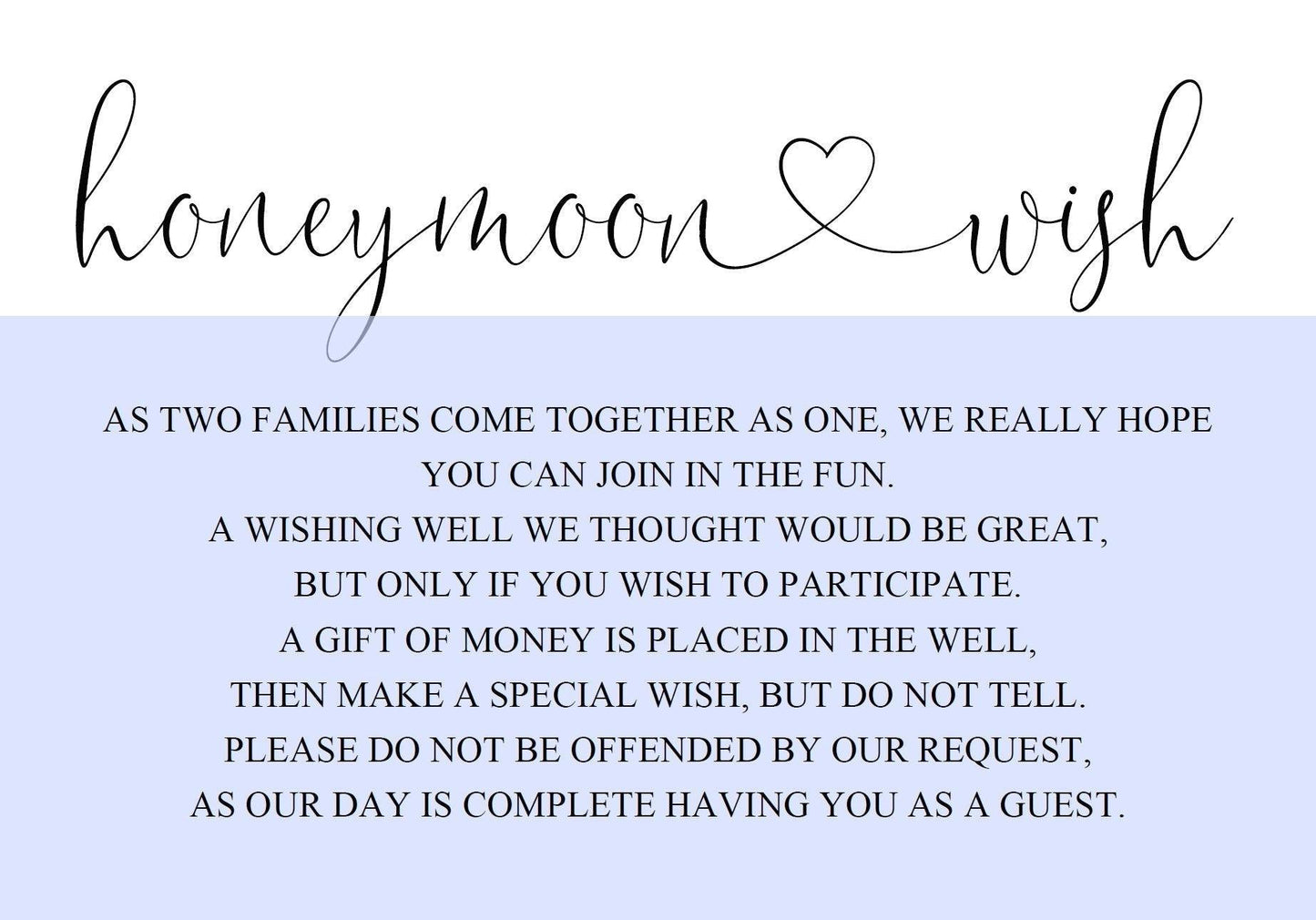 Honeymoon Wishing Well Card Template, Honeymoon Wish, Honeymoon Fund, Honeymoon Request, Wish Card, Wedding Insert, Rustic, - Heather - SAVVY PAPER CO