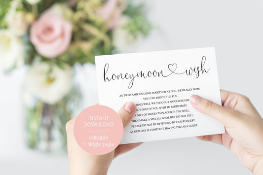 Honeymoon Wishing Well Card Template, Honeymoon Wish, Honeymoon Fund, Honeymoon Request, Wish Card, Wedding Insert, Rustic, - Heather - SAVVY PAPER CO