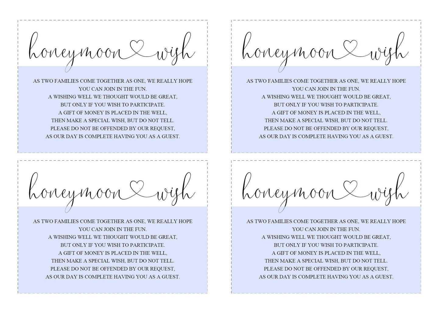 Honeymoon Wishing Well Card Template, Honeymoon Wish, Honeymoon Fund, Honeymoon Request, Wish Card, Wedding Insert, Rustic, - Heather - SAVVY PAPER CO