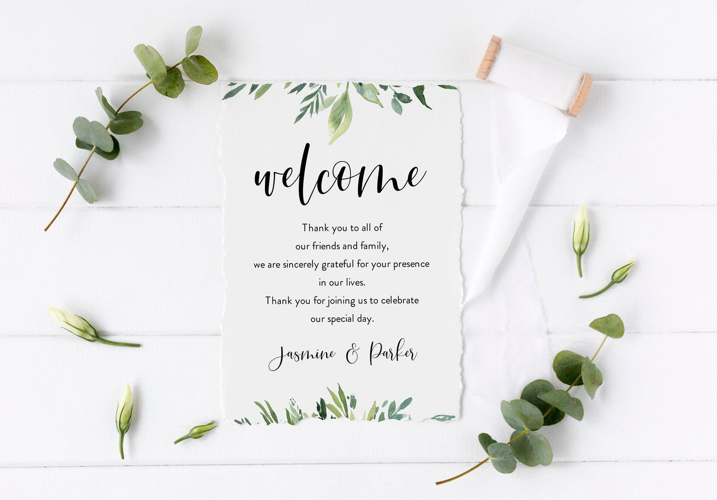 Infographic wedding program Template Card, Timeline Welcome Program Wedding, 100% editable, Greenery Wedding Program - Jasmine - SAVVY PAPER CO
