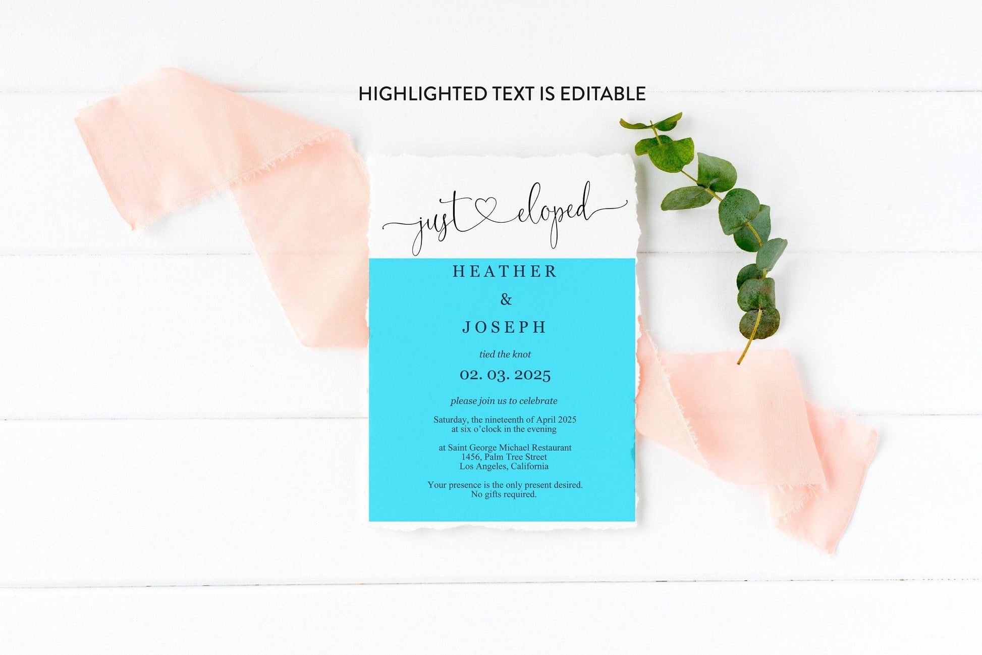 Just Eloped Wedding Invitation Template Editable Printable Calligraphy Heart Wedding Announcement Elopement we eloped Minimal - Heather - SAVVY PAPER CO
