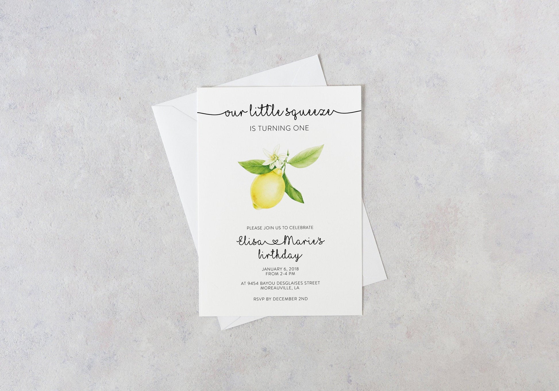 Lemon Birthday Invitation Template, Girl Birthday, Lemon Party, Sweet Lemon Invite, Yellow Little Squeeze Invites, Main Squeeze - Ariel - SAVVY PAPER CO