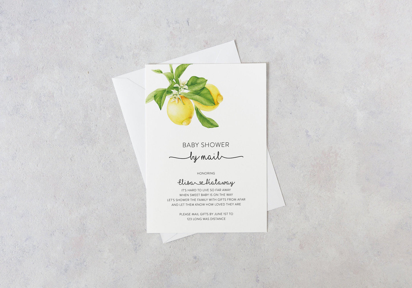 Lemon Shower by Mail Invitaion Template, Long Distance Baby Shower Invitations, Instant Download, Editable Baby Shower - Ariel - SAVVY PAPER CO
