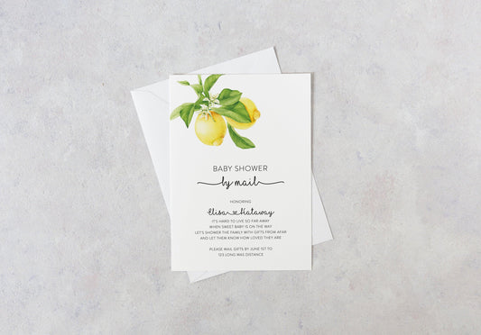 Lemon Shower by Mail Invitaion Template, Long Distance Baby Shower Invitations, Instant Download, Editable Baby Shower - Ariel - SAVVY PAPER CO