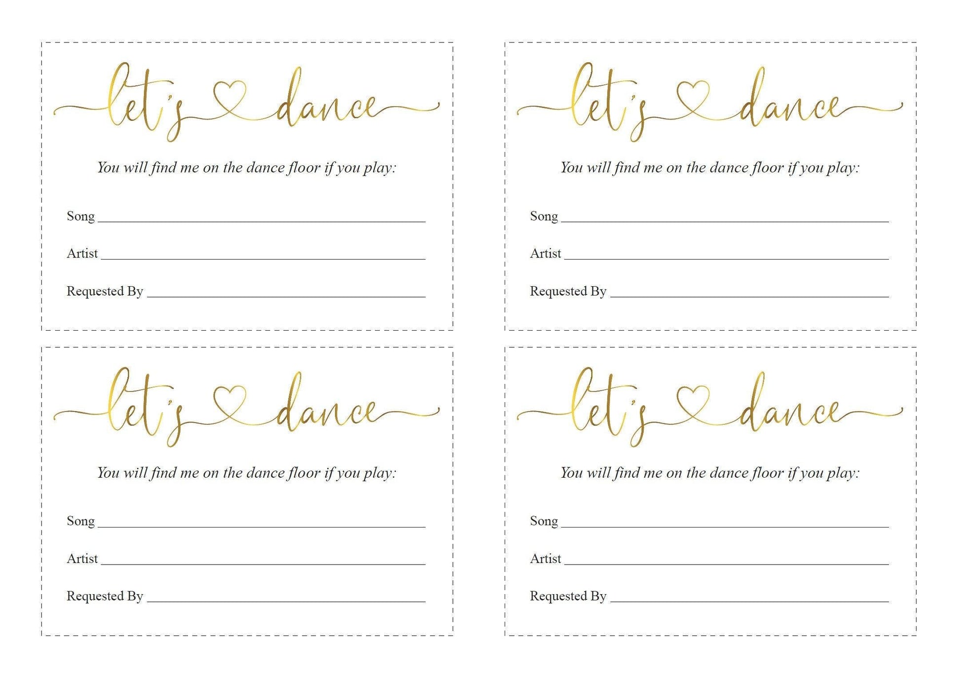 Let's dance card, Song Request Insert Card Template, Dancing Card, Dance Card, RSVP, Wedding Song Request, Gold - Heather - SAVVY PAPER CO