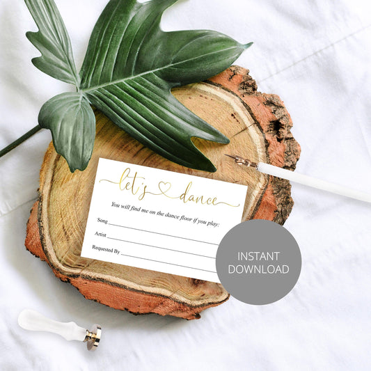 Let's dance card, Song Request Insert Card Template, Dancing Card, Dance Card, RSVP, Wedding Song Request, Gold - Heather - SAVVY PAPER CO