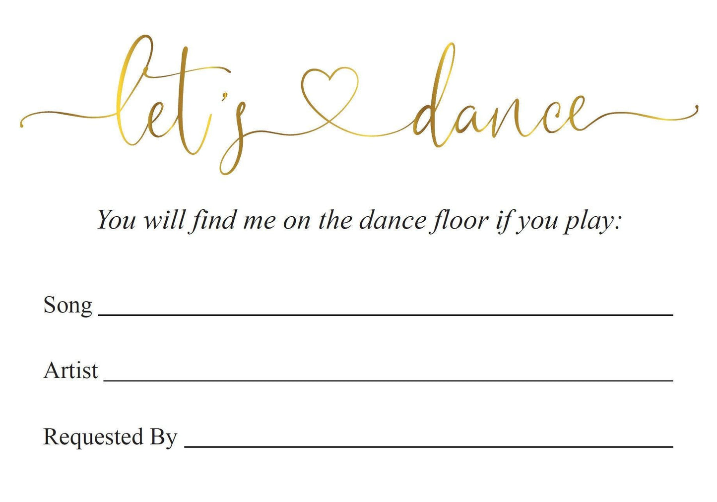 Let's dance card, Song Request Insert Card Template, Dancing Card, Dance Card, RSVP, Wedding Song Request, Gold - Heather - SAVVY PAPER CO