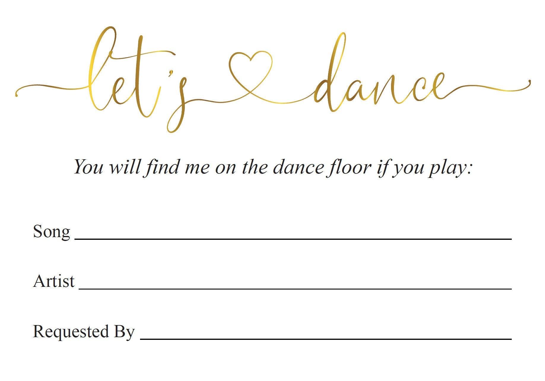 Let's dance card, Song Request Insert Card Template, Dancing Card, Dance Card, RSVP, Wedding Song Request, Gold - Heather - SAVVY PAPER CO