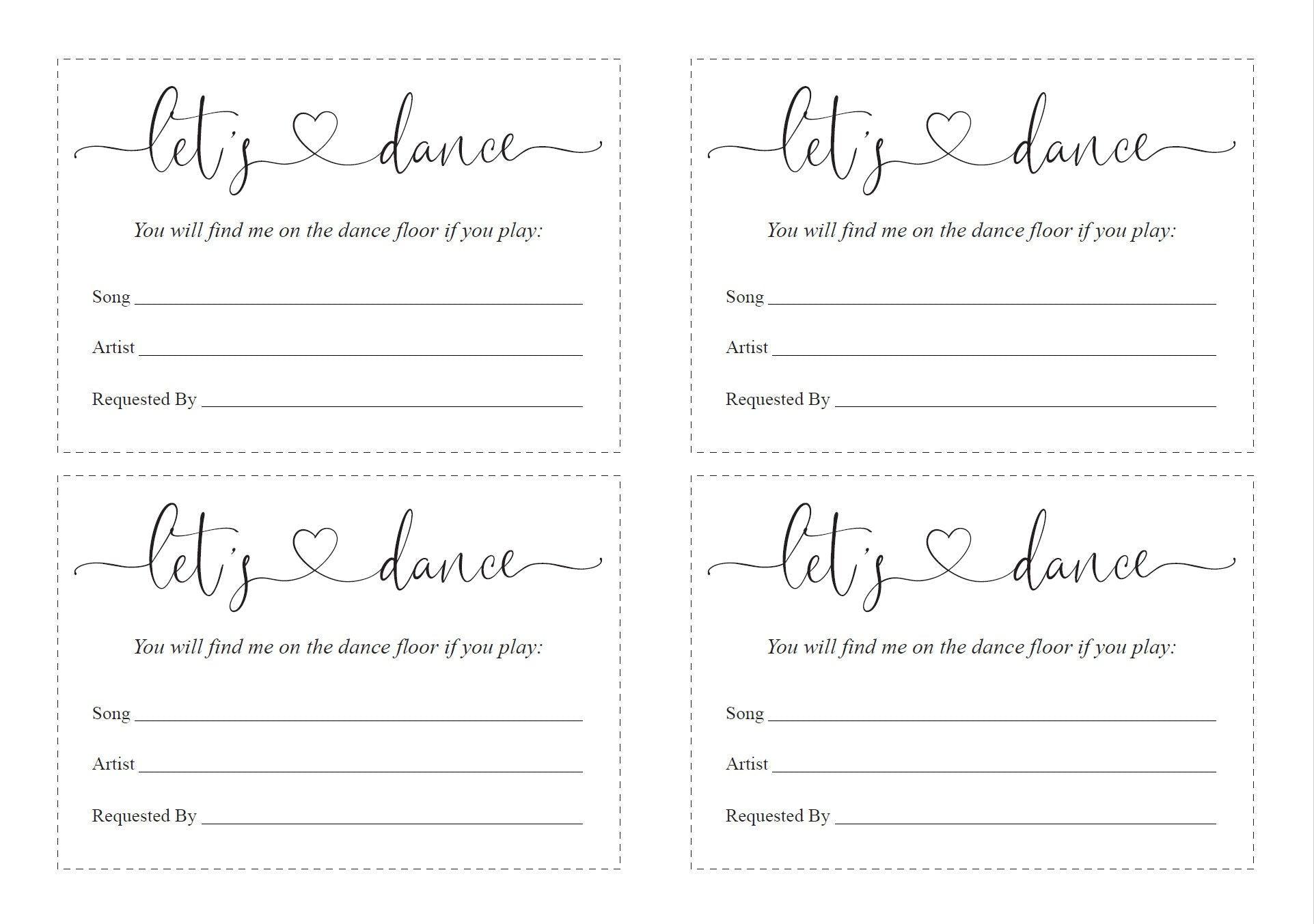 Let's dance card, Song Request Insert Card Template, Dancing Card, Dance Card, RSVP, Wedding Song Request, Rustic - Heather - SAVVY PAPER CO