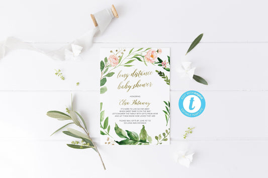 Long Distance Baby Shower Invitation Template, Editable Invites, Instant Download, Shower by Mail Invite - Elisa - SAVVY PAPER CO