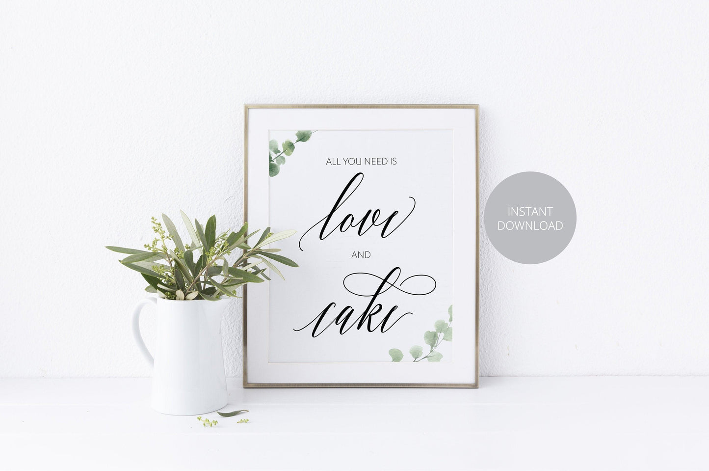 Love and Cake Sign, Cake Table Sign, Reception Decor, Wedding Sign,Greenery Wedding, Wedding Printable, Rustic Wedding, Instant Download - SAVVY PAPER CO