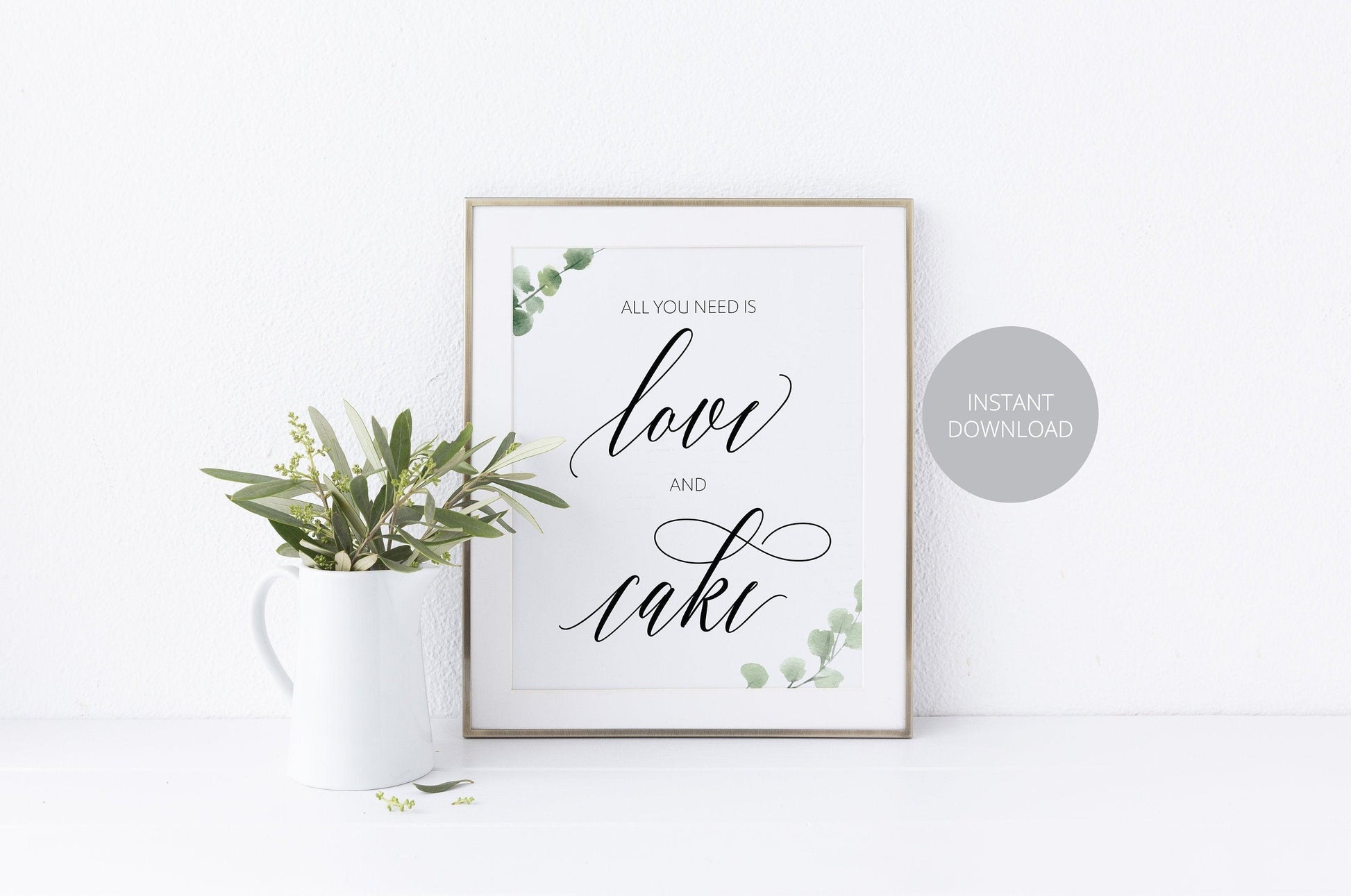 Love and Cake Sign, Cake Table Sign, Reception Decor, Wedding Sign,Greenery Wedding, Wedding Printable, Rustic Wedding, Instant Download - SAVVY PAPER CO