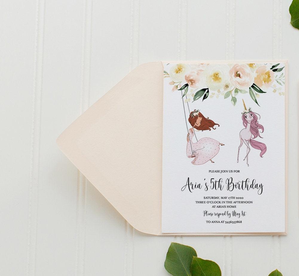 Magical Unicorn Invitation Template, Red Hair Unicorn Birthday Invitations, Glitter Unicorn Invite, Instant Download #UNI - SAVVY PAPER CO