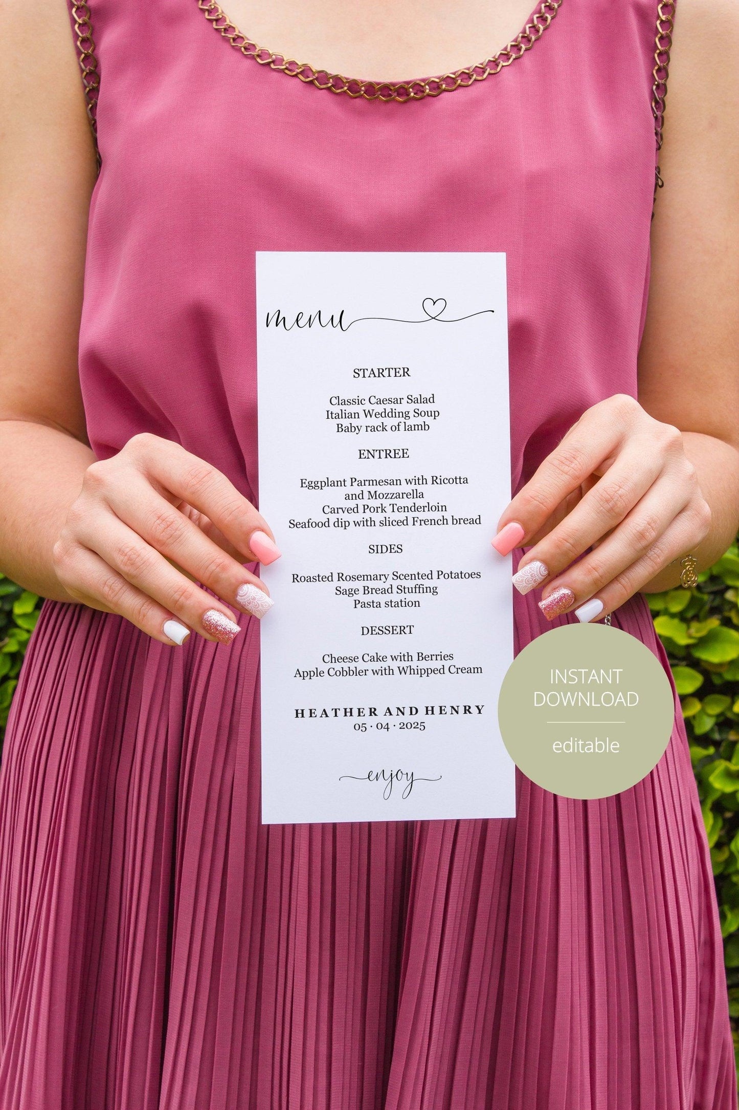 Minimal Wedding Menu Printable Template, Editable Instant Download, Menu Cards, DIY Dinner Menu Heart - Heather - SAVVY PAPER CO