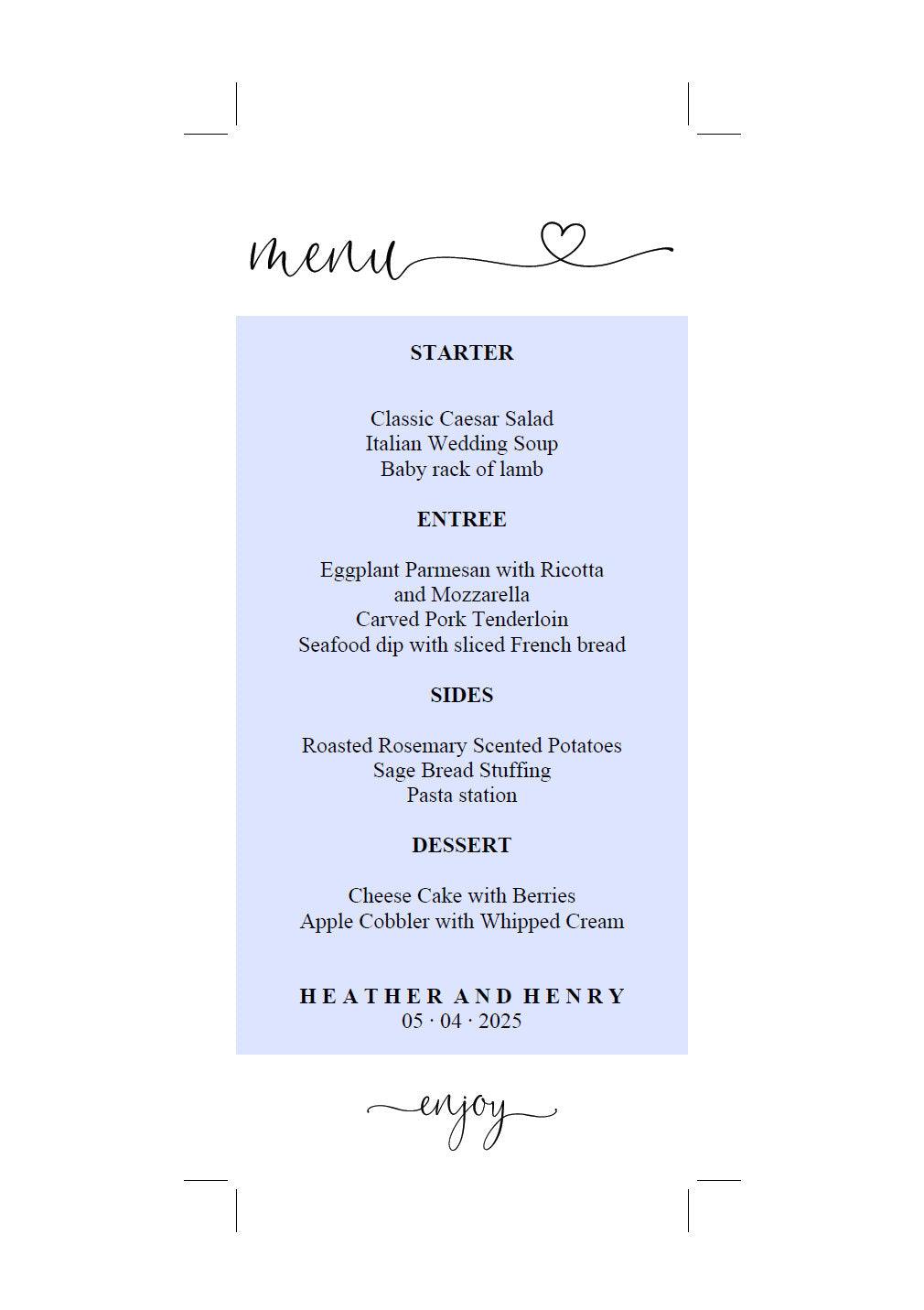 Minimal Wedding Menu Printable Template, Editable Instant Download, Menu Cards, DIY Dinner Menu Heart - Heather - SAVVY PAPER CO