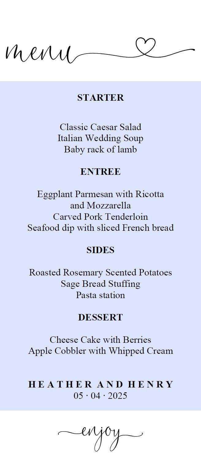 Minimal Wedding Menu Printable Template, Editable Instant Download, Menu Cards, DIY Dinner Menu Heart - Heather - SAVVY PAPER CO