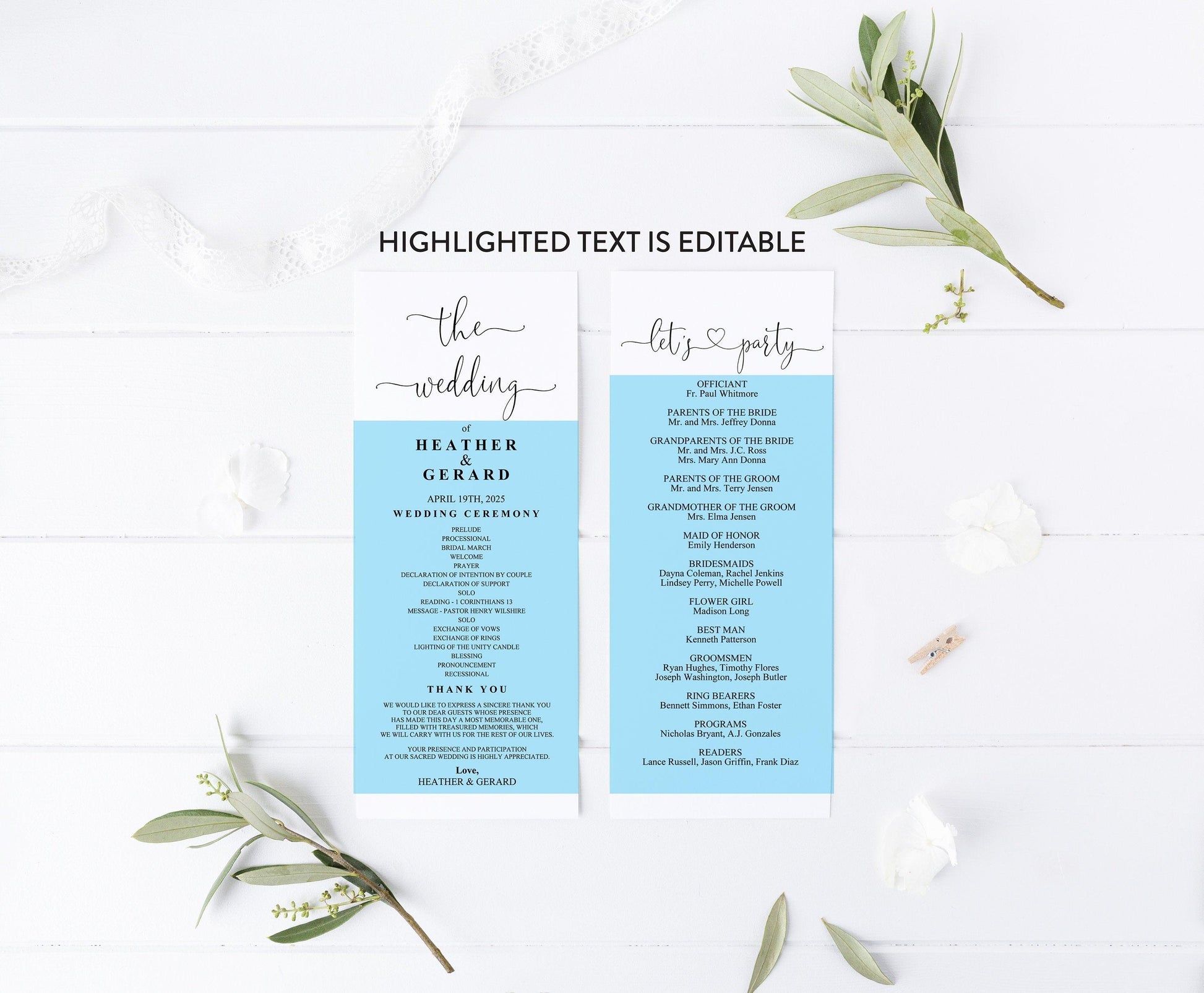 Minimal Wedding Program Template Printable Ceremony Programs Editable Template Instant download - Heather - SAVVY PAPER CO