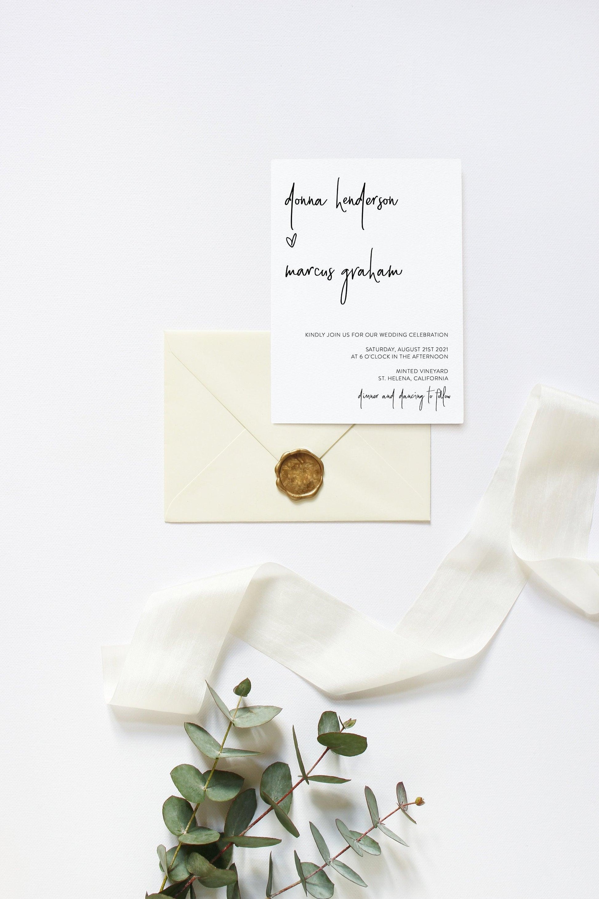 Minimalist Modern Wedding Invitation Template, Wedding Invitations, Printable DIY, Wedding Invitation Template Download - DONNA - SAVVY PAPER CO