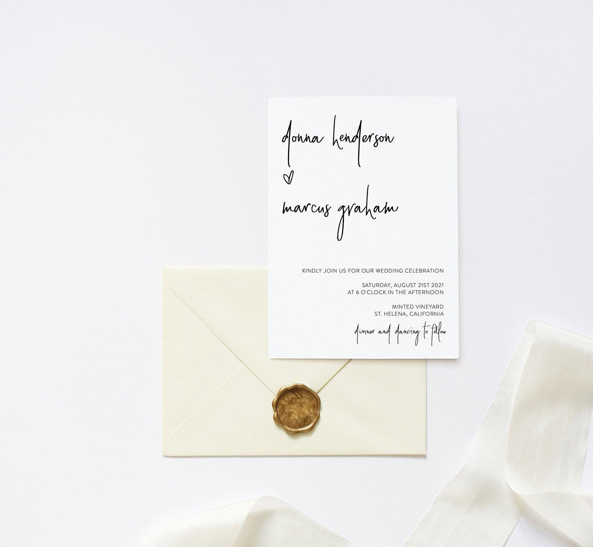 Minimalist Modern Wedding Invitation Template, Wedding Invitations, Printable DIY, Wedding Invitation Template Download - DONNA - SAVVY PAPER CO