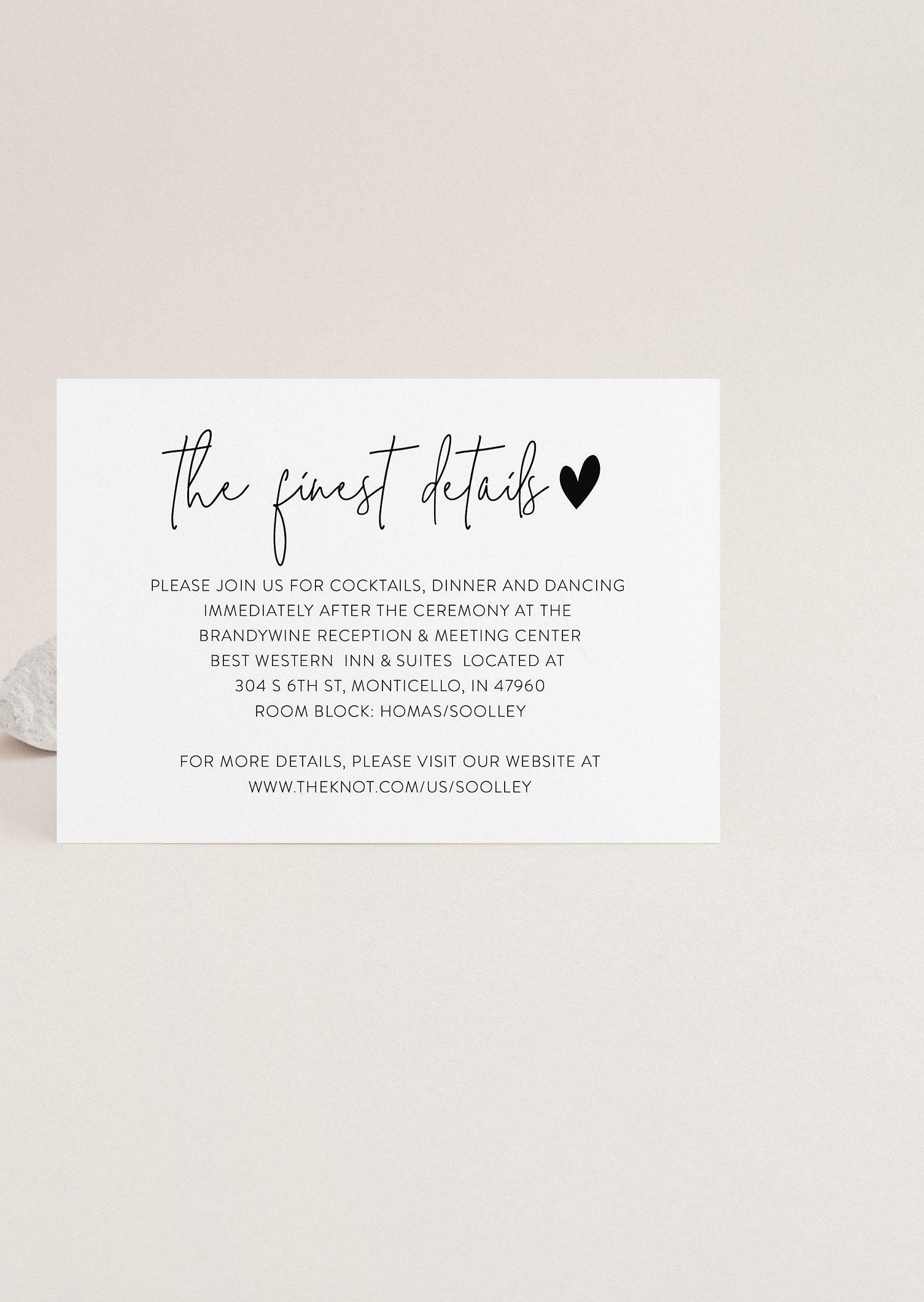 Minimalist Wedding Details Card Template, Instant Download Information Card Wedding Info Card Wedding - Gab - SAVVY PAPER CO
