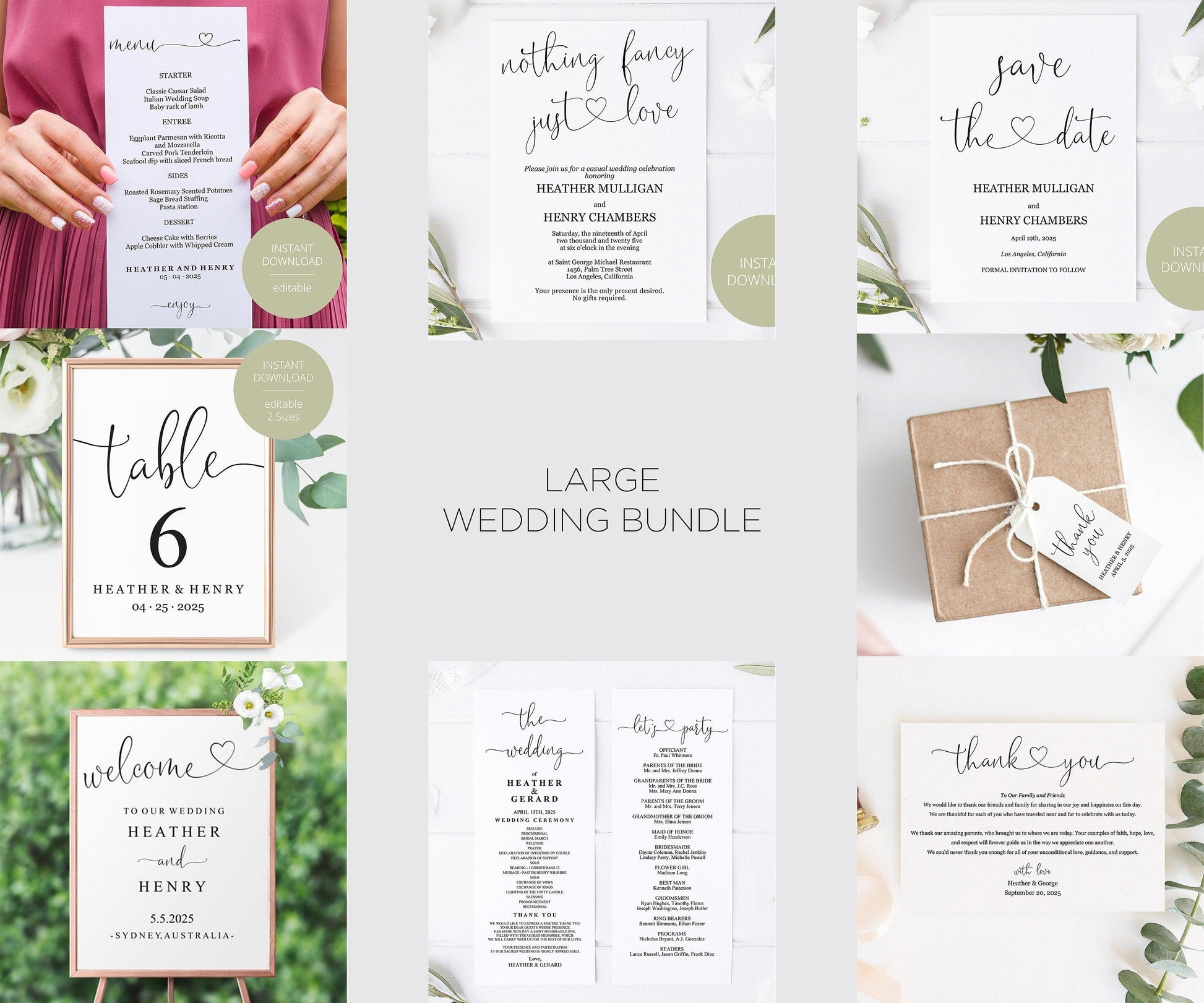 Minimalist Wedding Invitation Template Bundle, Minimal Wedding Invitation, Modern Wedding Invitation, DIY Wedding Invite Simple - Heather - SAVVY PAPER CO