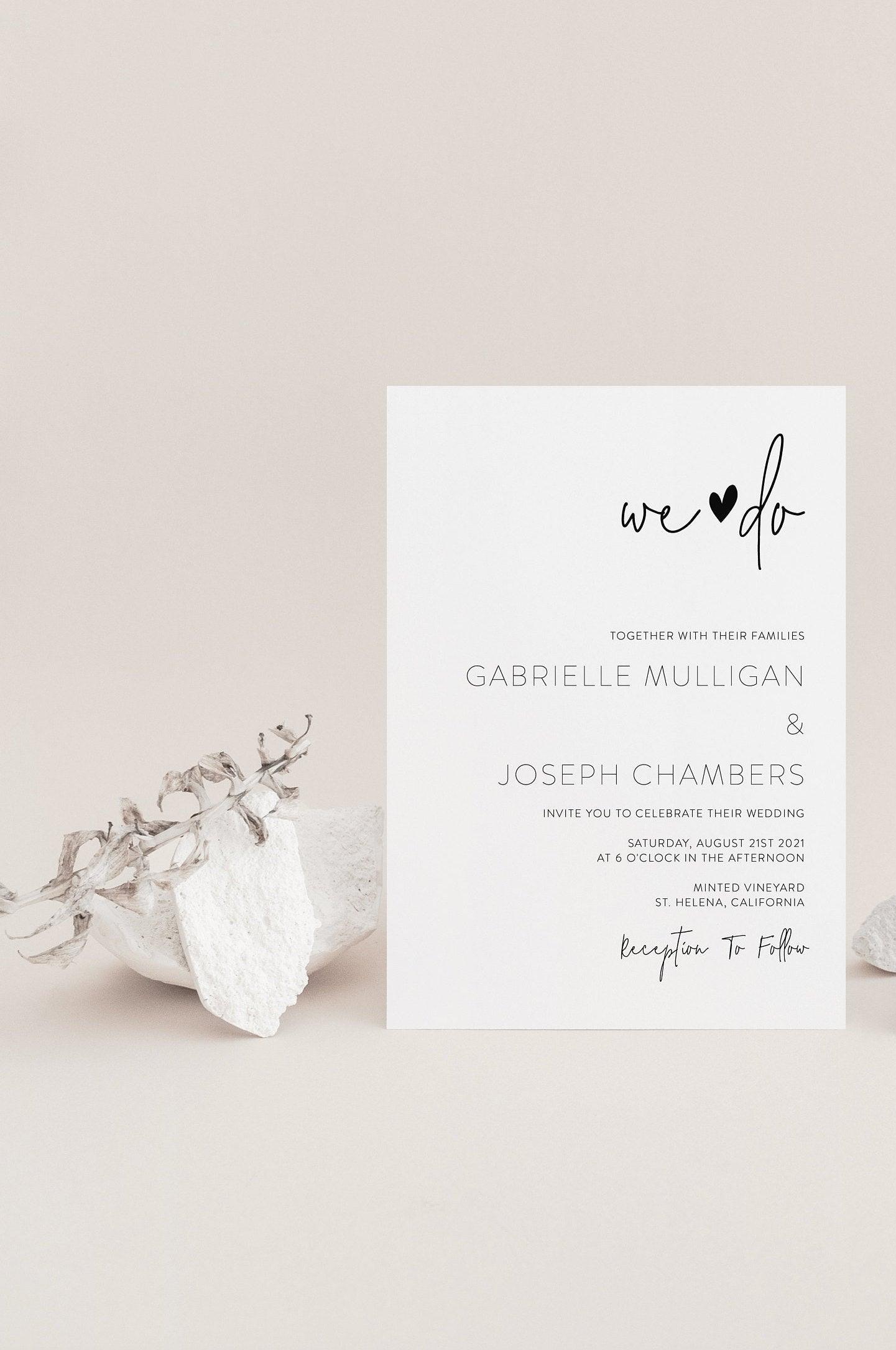 Minimalist Wedding Invitation Template, Printable Invite, Simple Wedding Invites Editable Wedding Invitations - GAB - SAVVY PAPER CO