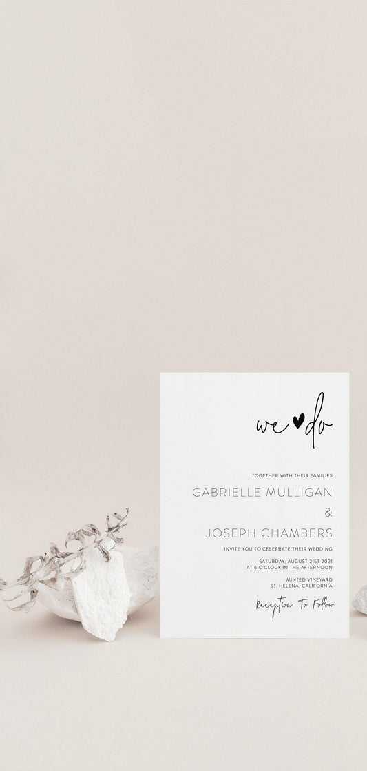 Minimalist Wedding Invitation Template, Printable Invite, Simple Wedding Invites Editable Wedding Invitations - GAB
