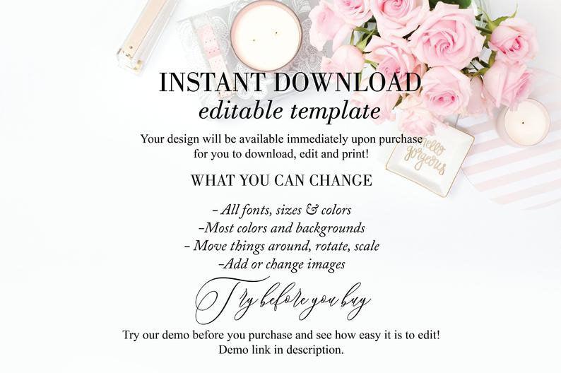 Minimalist Wedding Invitation Template, Printable Invite, Simple Wedding Invites Editable Wedding Invitations - GAB - SAVVY PAPER CO