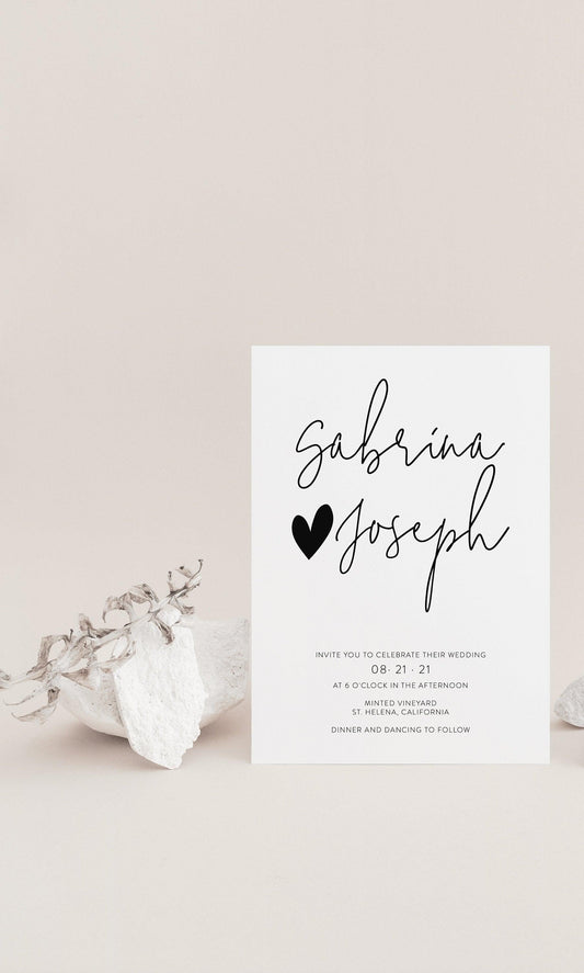 Minimalist Wedding Invitation Template, Printable Invite, Simple Wedding Invites Editable Wedding Invitations - GAB