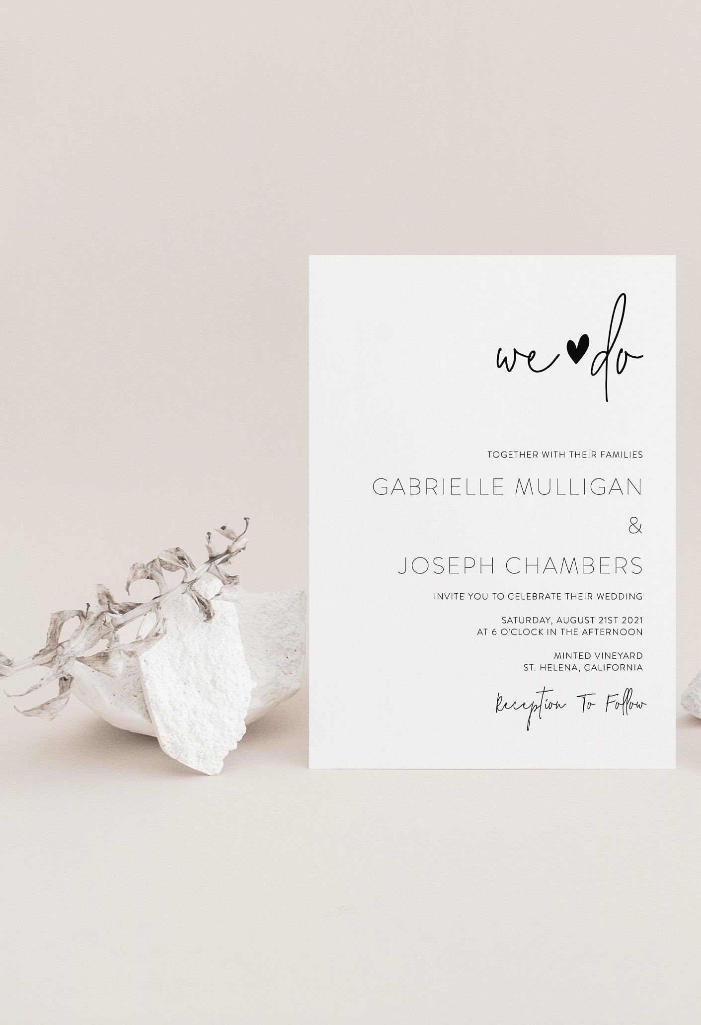 Minimalist Wedding Invitation Template, Printable Invite, Simple Wedding Invites Editable Wedding Invitations - GAB - SAVVY PAPER CO