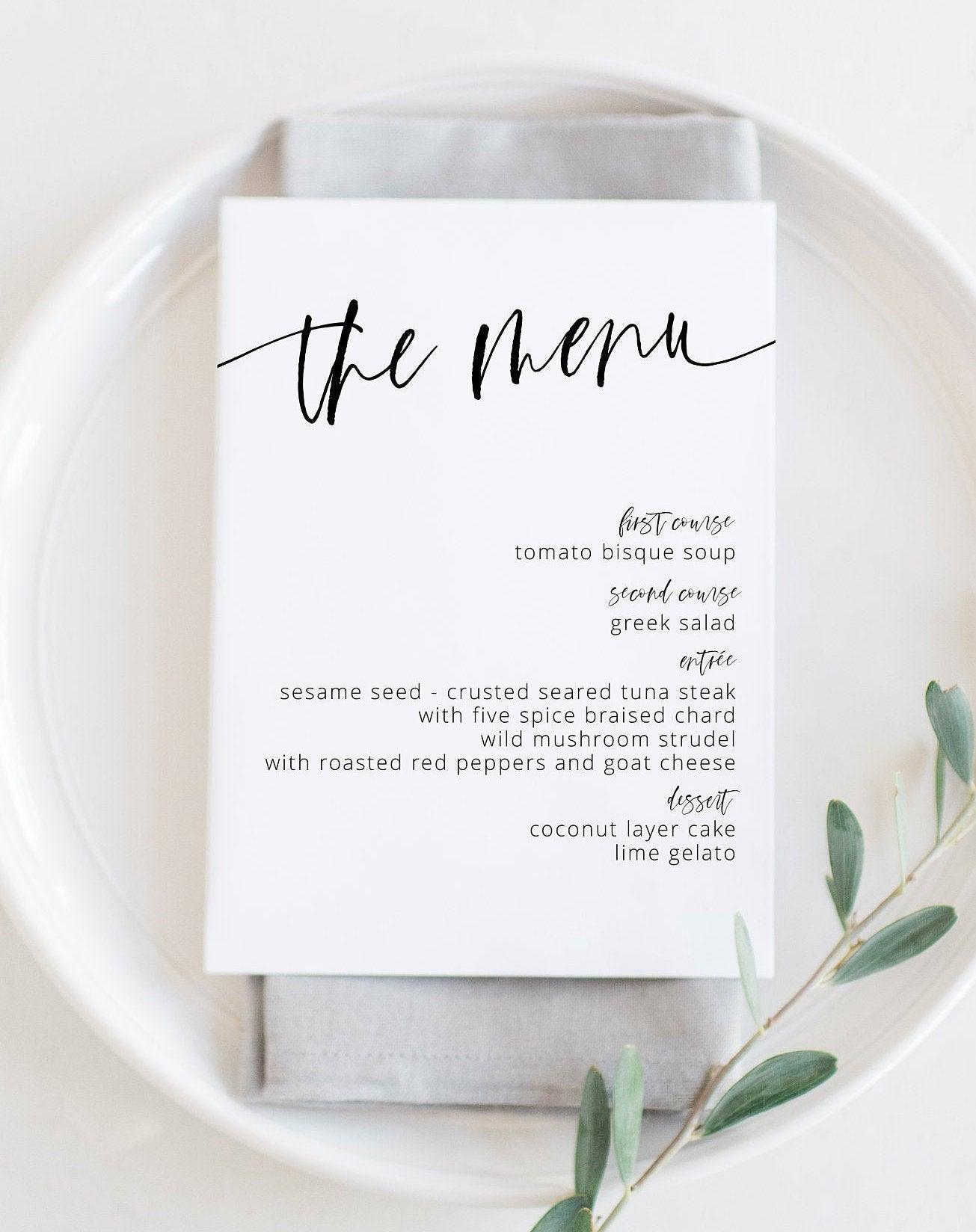 Minimalist Wedding Menu Printable Wedding Menu Template Printable Menu Card Instant Download Editable Templett - Eileen - SAVVY PAPER CO