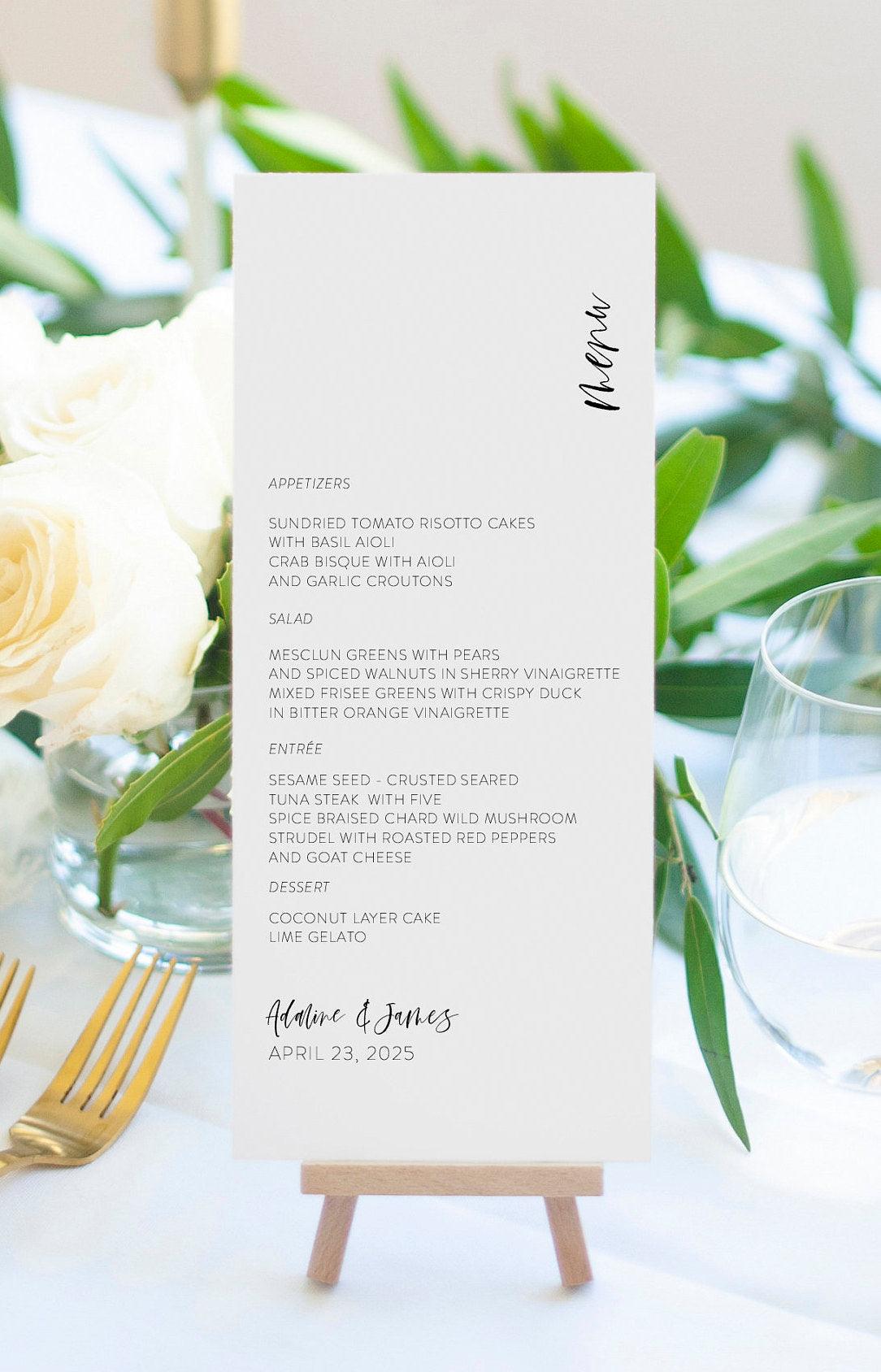 Minimalist Wedding Menu Printable Wedding Menu Template Printable Menu Card Instant Download Editable Templett - Eileen - SAVVY PAPER CO