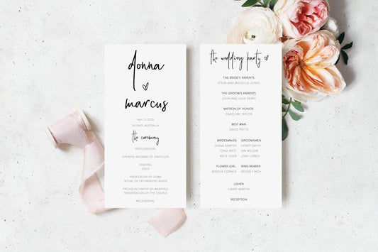 Minimalist Wedding Program Template, Program For Wedding, Printable Wedding Program, Editable Wedding Program Templett - DONNA - SAVVY PAPER CO