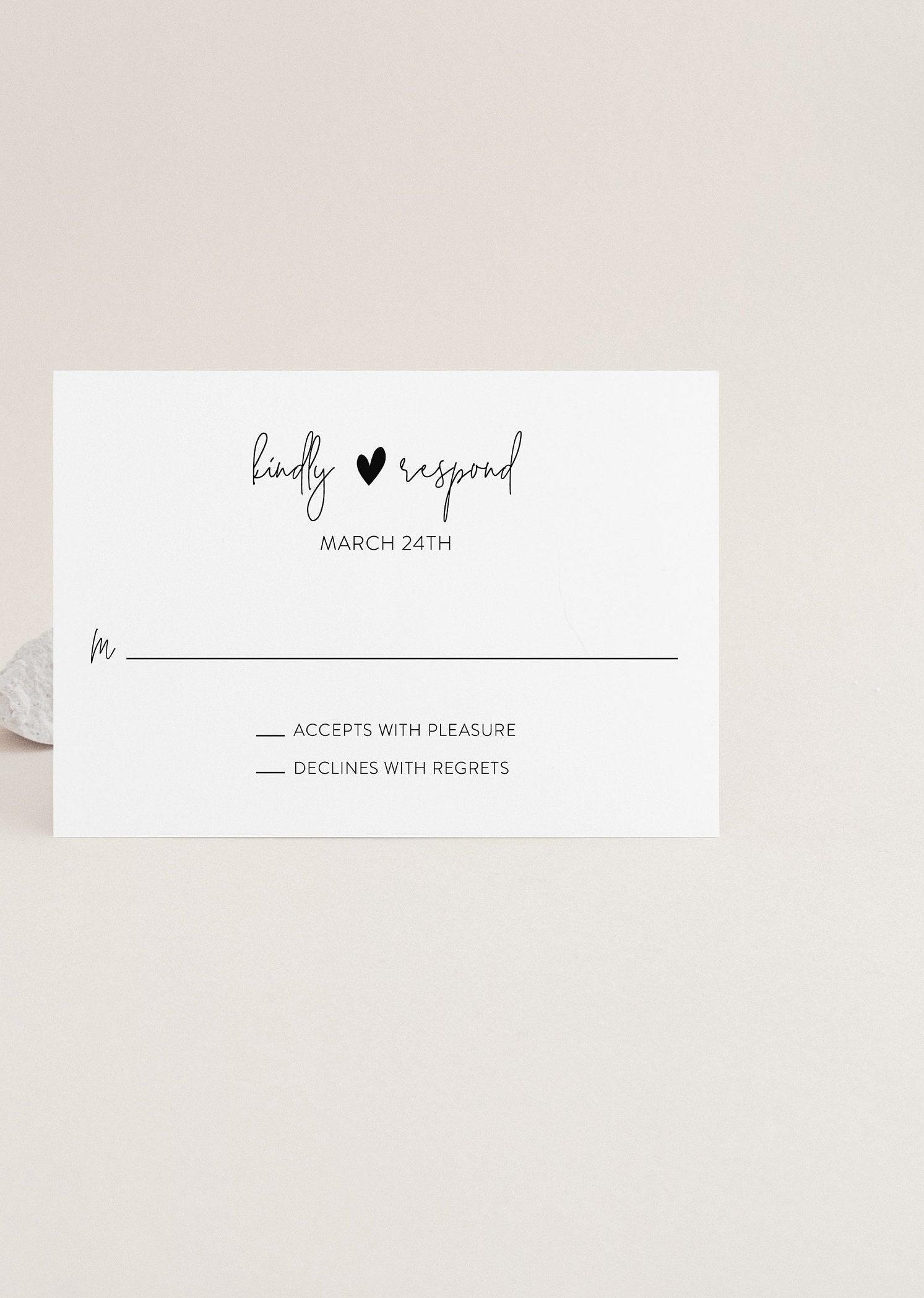 Minimalist Wedding RSVP Card Template, RSVP cards Response Card - Gab - SAVVY PAPER CO