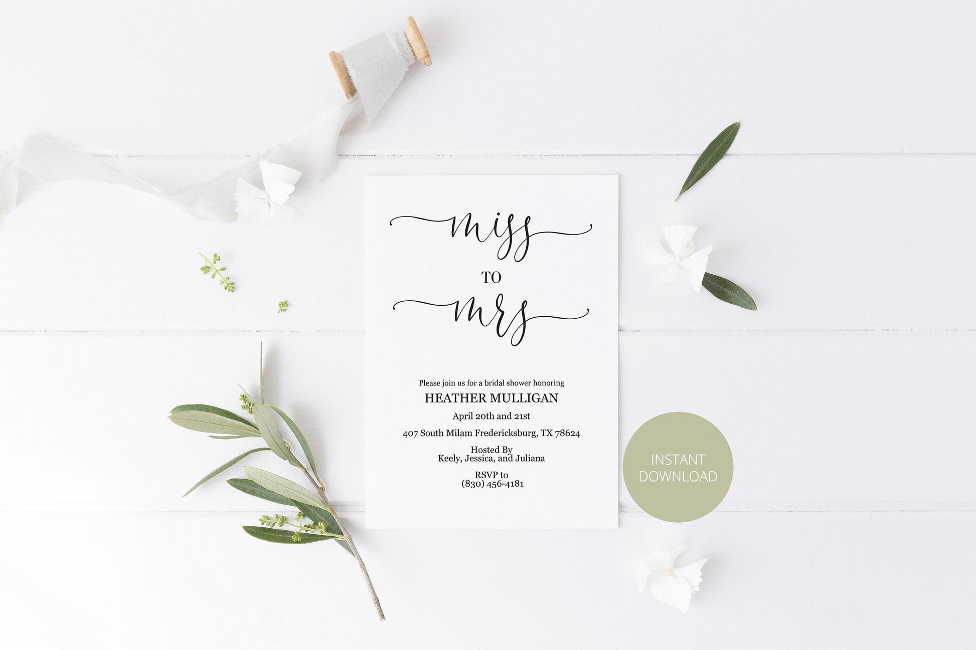 Miss to Mrs Bridal Shower Invitation Instant Download Printable Editable Template DIY Bridal Shower Invite Heart - Heather - SAVVY PAPER CO