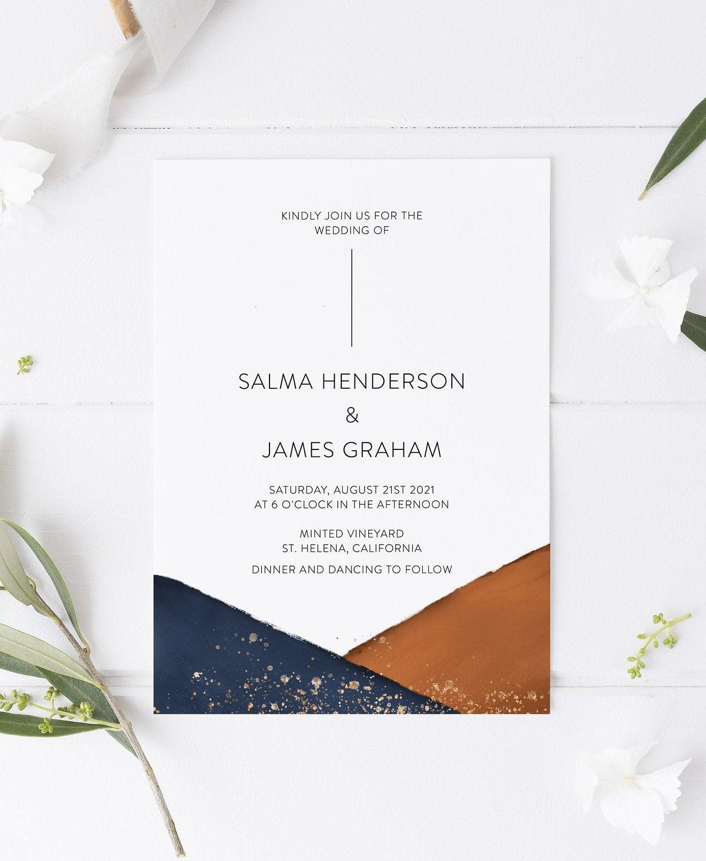 Modern Abstract Wedding Invitation Template Instant Download Templett Printable Wedding Editable - Salma - SAVVY PAPER CO