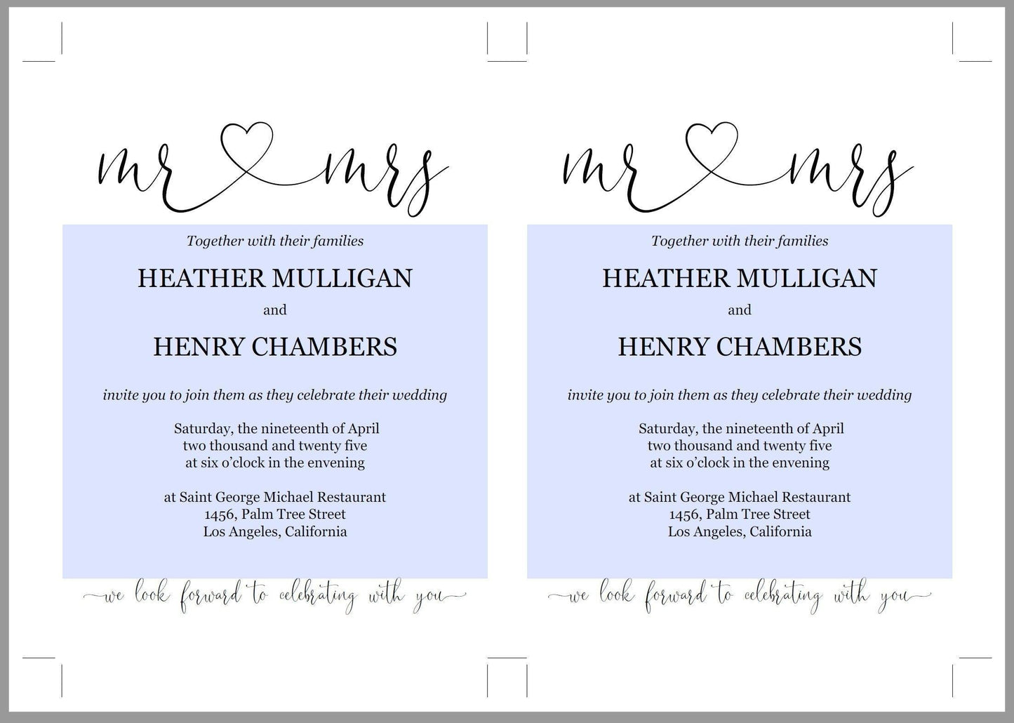 Mr and Mrs Wedding Invitation Template, Editable Wedding Invitation Template, Printable, Calligraphy, Instant Download, Heart - Heather - SAVVY PAPER CO