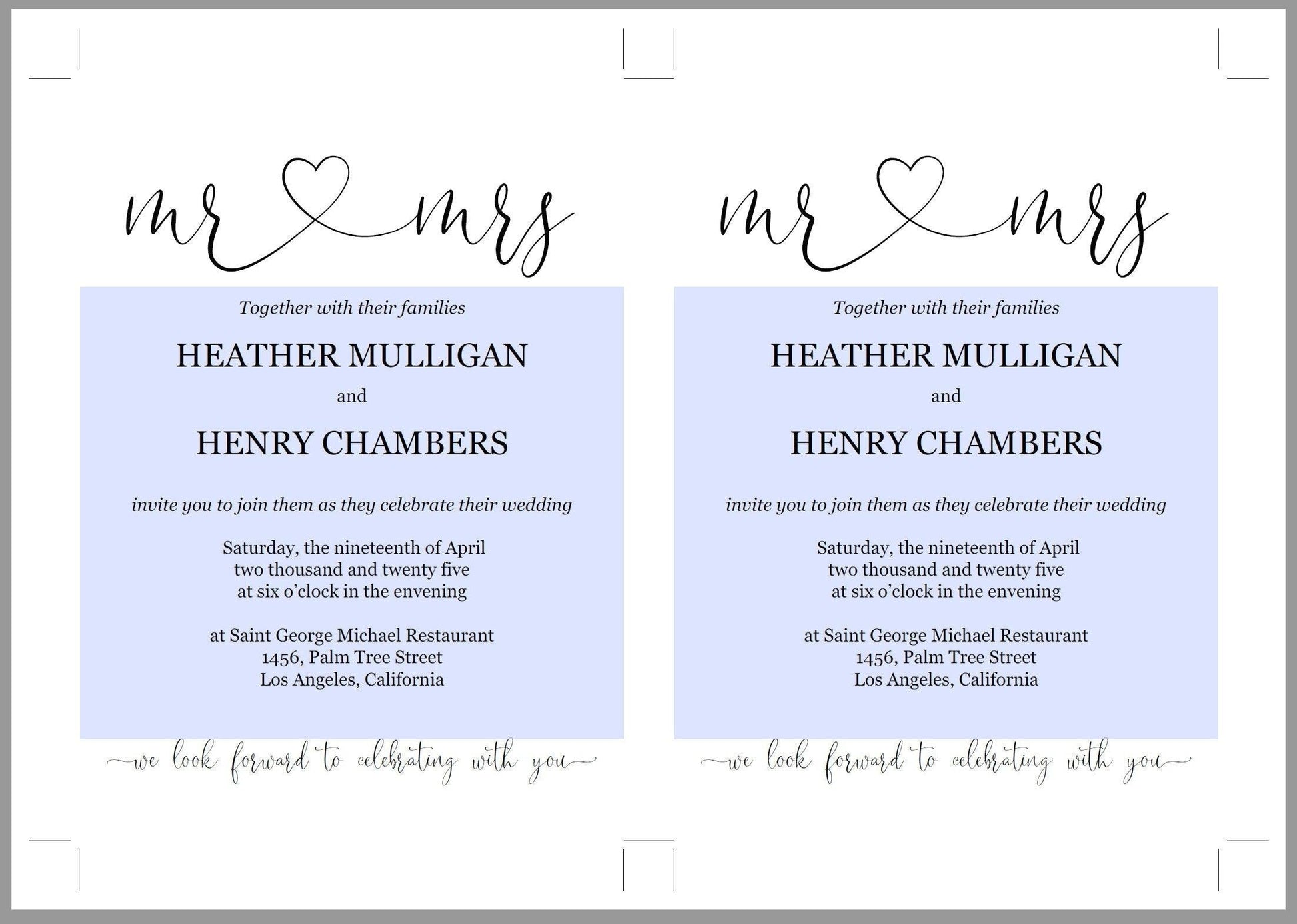Mr and Mrs Wedding Invitation Template, Editable Wedding Invitation Template, Printable, Calligraphy, Instant Download, Heart - Heather - SAVVY PAPER CO