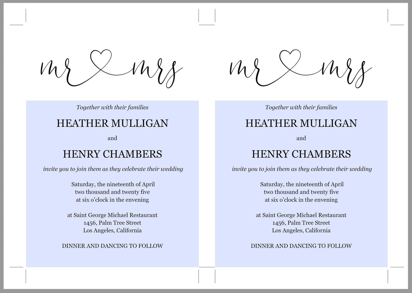 Mr and Mrs Wedding Invitation Template, Editable Wedding Invitation Template, Printable, Calligraphy, Instant Download, Heart - Heather - SAVVY PAPER CO