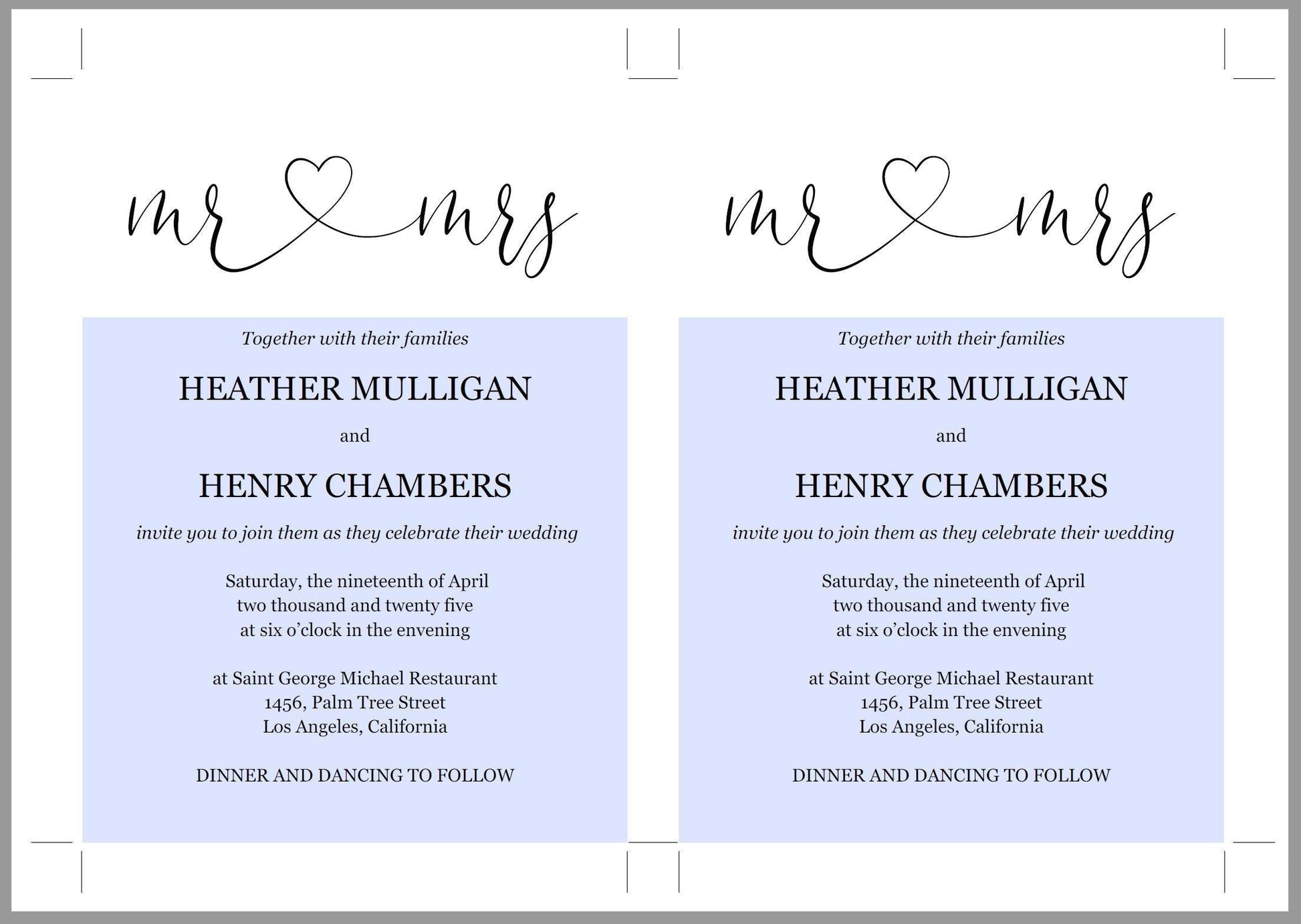 Mr and Mrs Wedding Invitation Template, Editable Wedding Invitation Template, Printable, Calligraphy, Instant Download, Heart - Heather - SAVVY PAPER CO