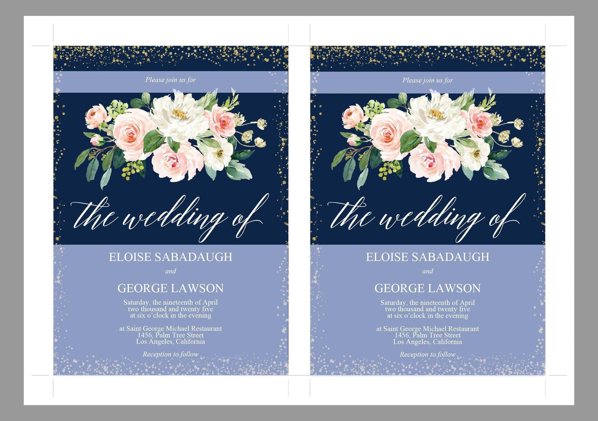 Navy Blue Floral Wedding Invitation Editable Template, Printable DIY Instant Download Invites, Digital Download Invitations-Eloise - SAVVY PAPER CO