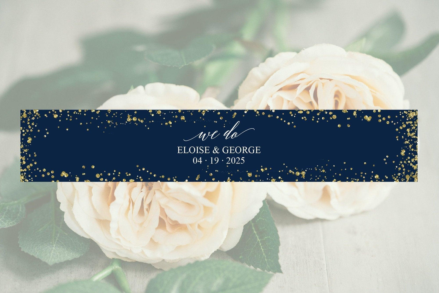 Navy Blue Gold Wedding Invitation Suite Belly Band Template, Printable Glitter Wedding Invites Band, 2x11", DIY PDF Instant Download-Eloise - SAVVY PAPER CO