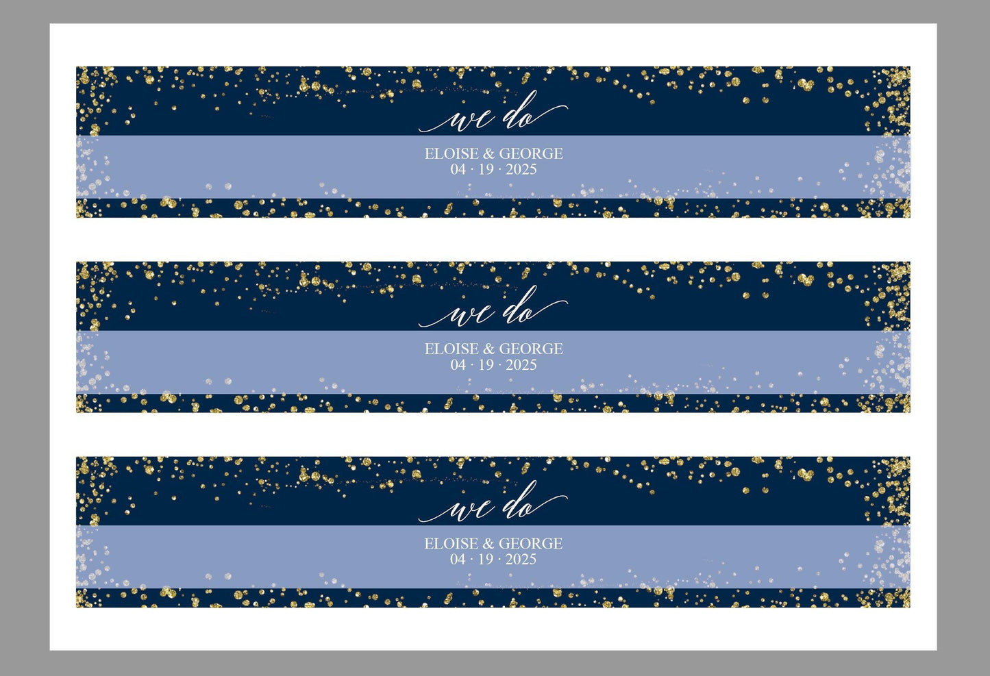 Navy Blue Gold Wedding Invitation Suite Belly Band Template, Printable Glitter Wedding Invites Band, 2x11", DIY PDF Instant Download-Eloise - SAVVY PAPER CO