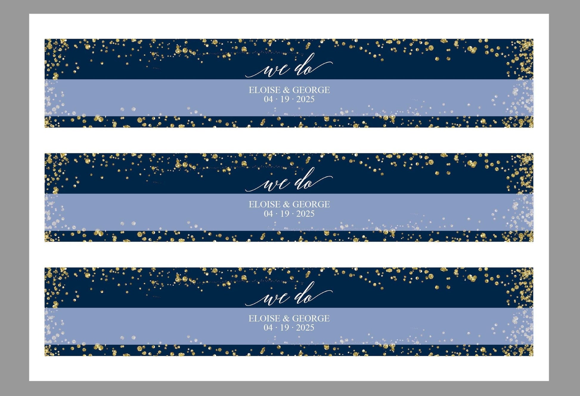 Navy Blue Gold Wedding Invitation Suite Belly Band Template, Printable Glitter Wedding Invites Band, 2x11", DIY PDF Instant Download-Eloise - SAVVY PAPER CO