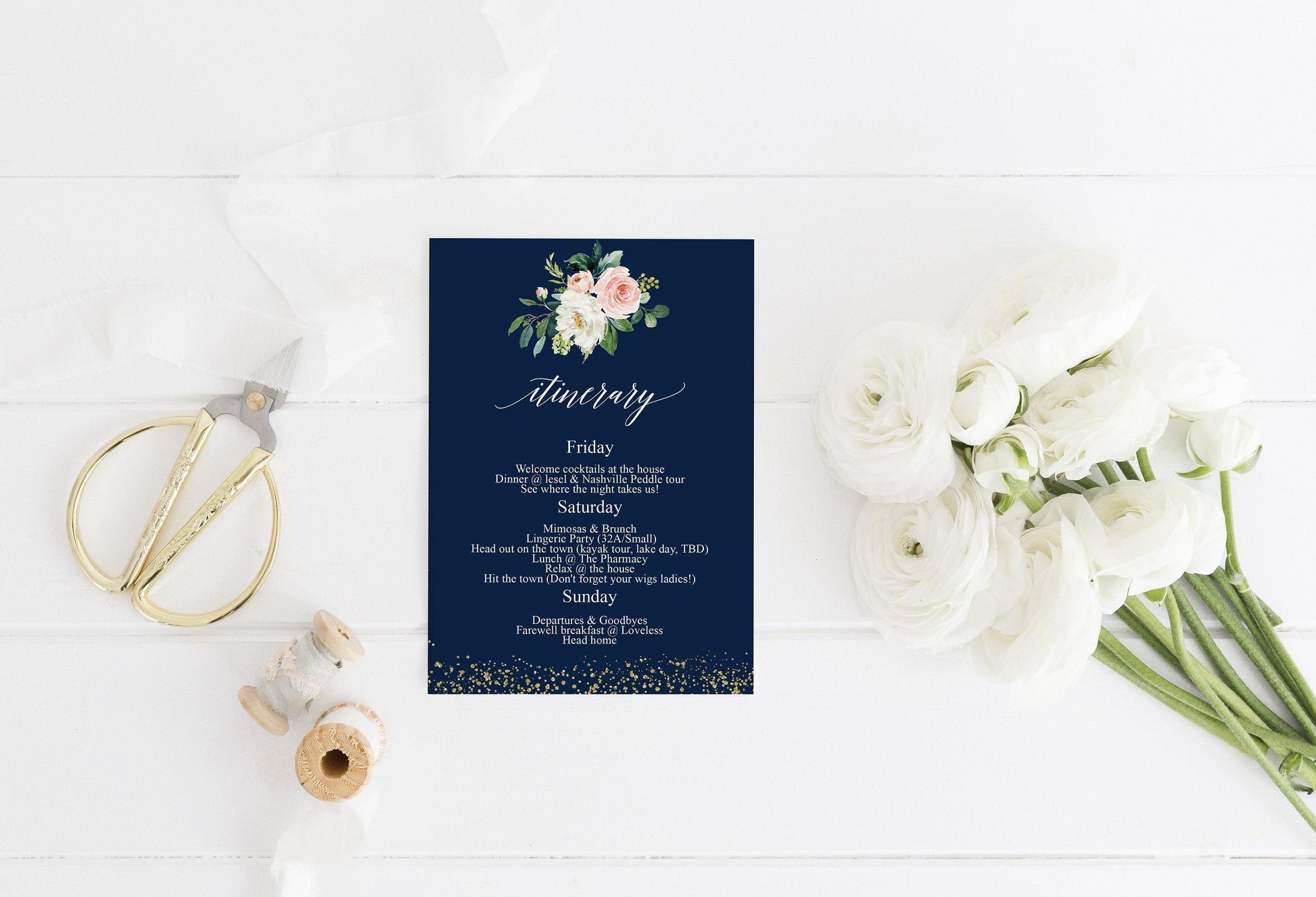 Navy Gold Bachelorette Party Invite, DIY Editable Instant Download Bachelorette Invites, Invitation Template - Eloise - SAVVY PAPER CO