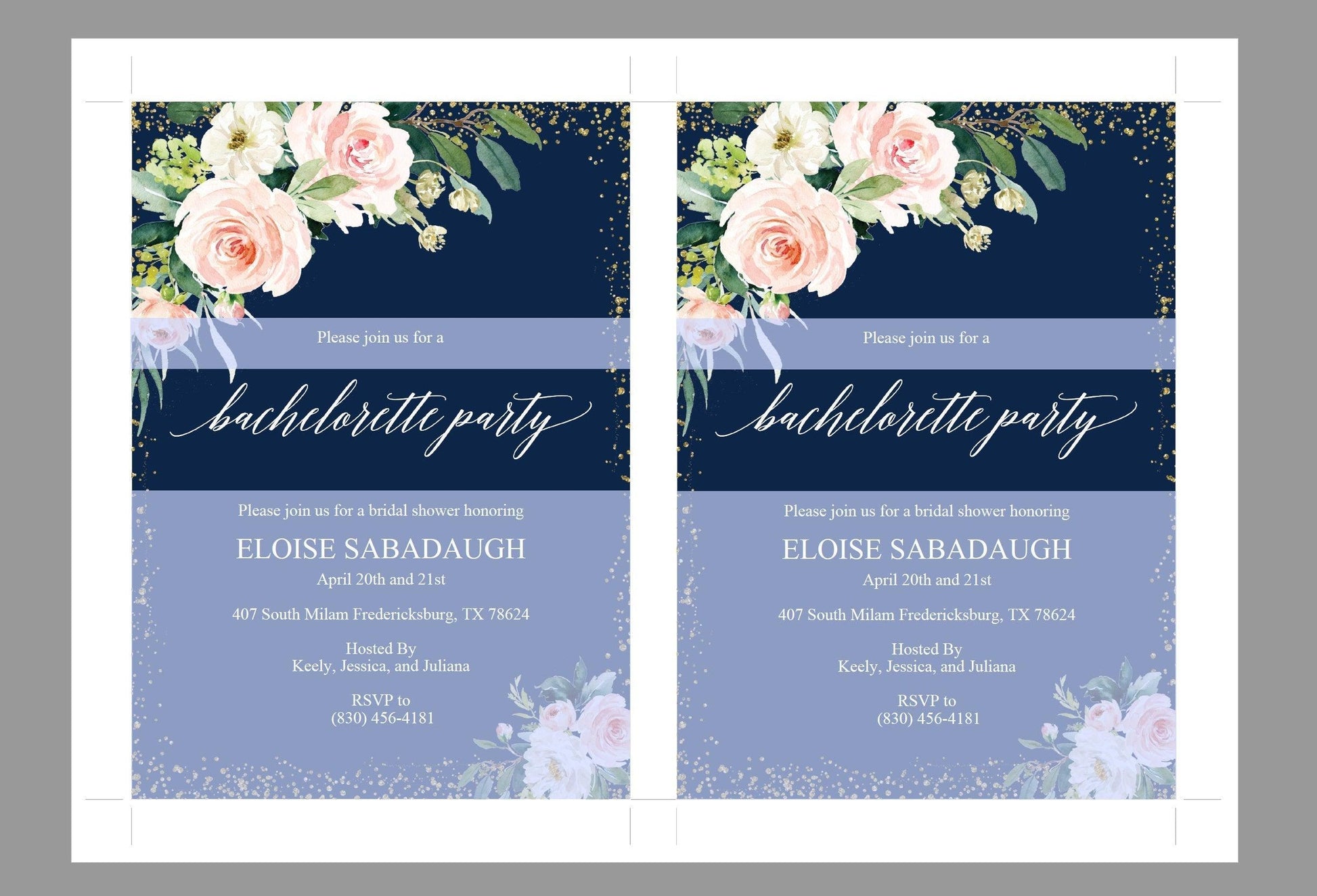 Navy Gold Bachelorette Party Invite, DIY Editable Instant Download Bachelorette Invites, Invitation Template - Eloise - SAVVY PAPER CO