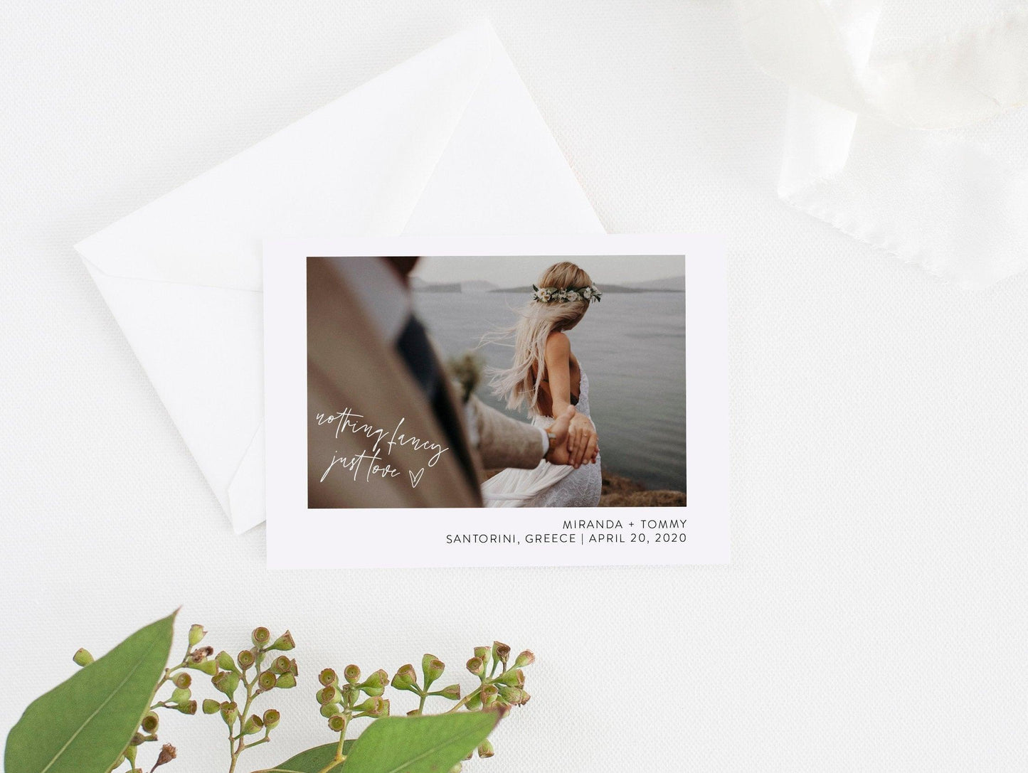 Nothing Fancy Just Love Elopement Template with Photo, Elopement Cards, Greenery, Photography, Instant Download - MIRA - SAVVY PAPER CO