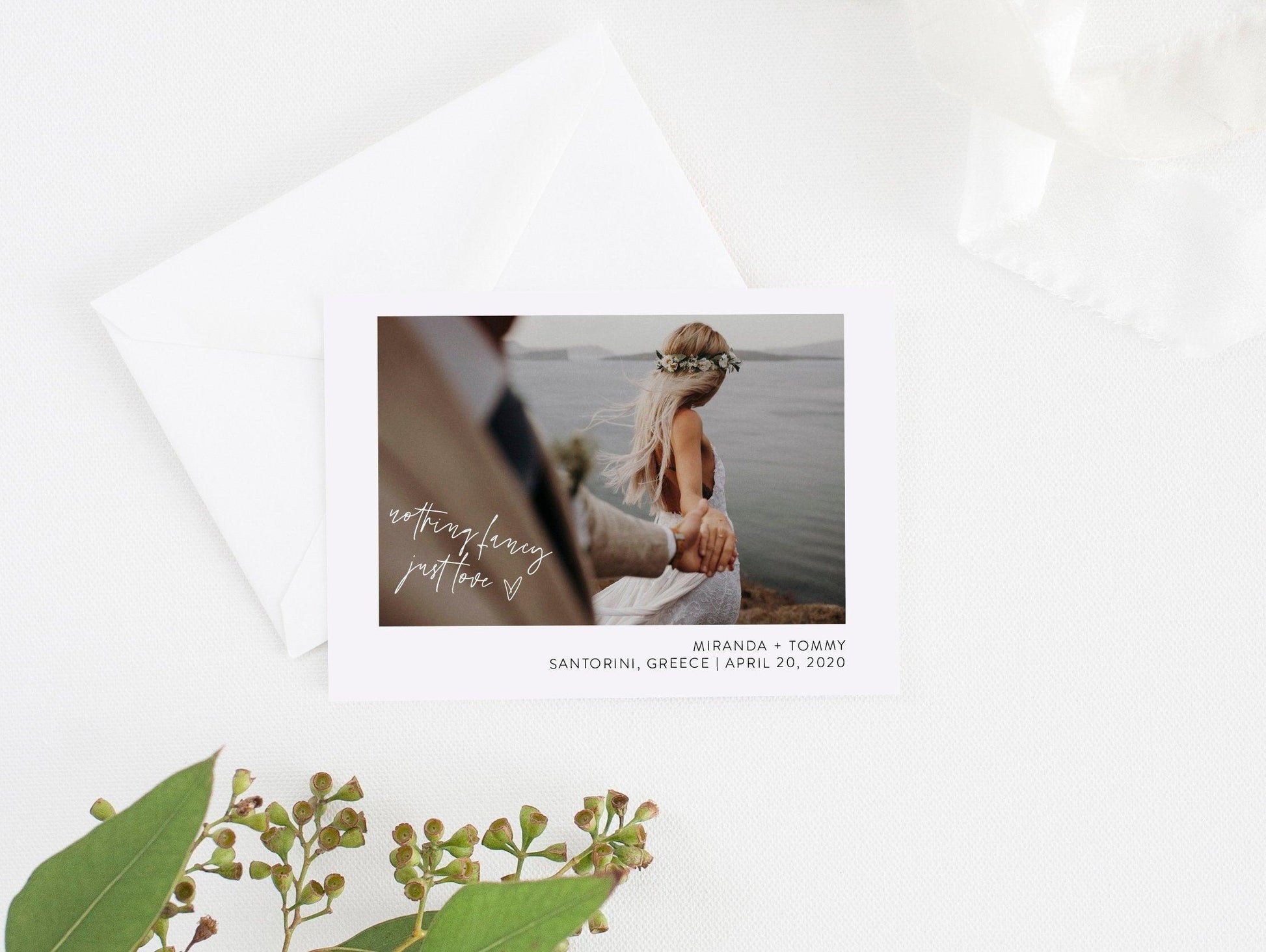 Nothing Fancy Just Love Elopement Template with Photo, Elopement Cards, Greenery, Photography, Instant Download - MIRA - SAVVY PAPER CO
