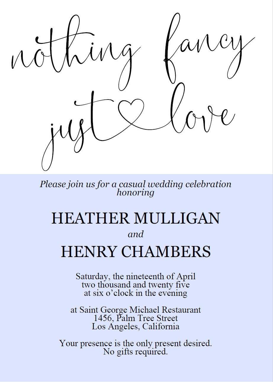 Nothing Fancy just Love Wedding Invitation Template, Editable,Printable,Calligraphy,Heart,Wedding Announcement,Elopement,we eloped - Heather - SAVVY PAPER CO