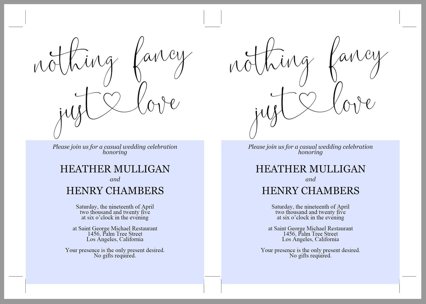 Nothing Fancy just Love Wedding Invitation Template, Editable,Printable,Calligraphy,Heart,Wedding Announcement,Elopement,we eloped - Heather - SAVVY PAPER CO